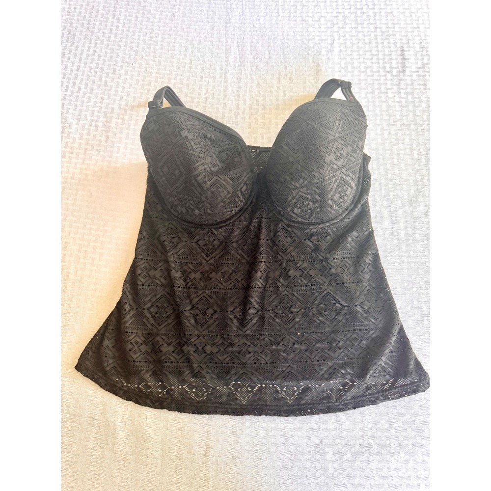 Curvy Kate Black Crochet Underwire Tankini Top US 36I UK 36G Lace Swimwear Boho